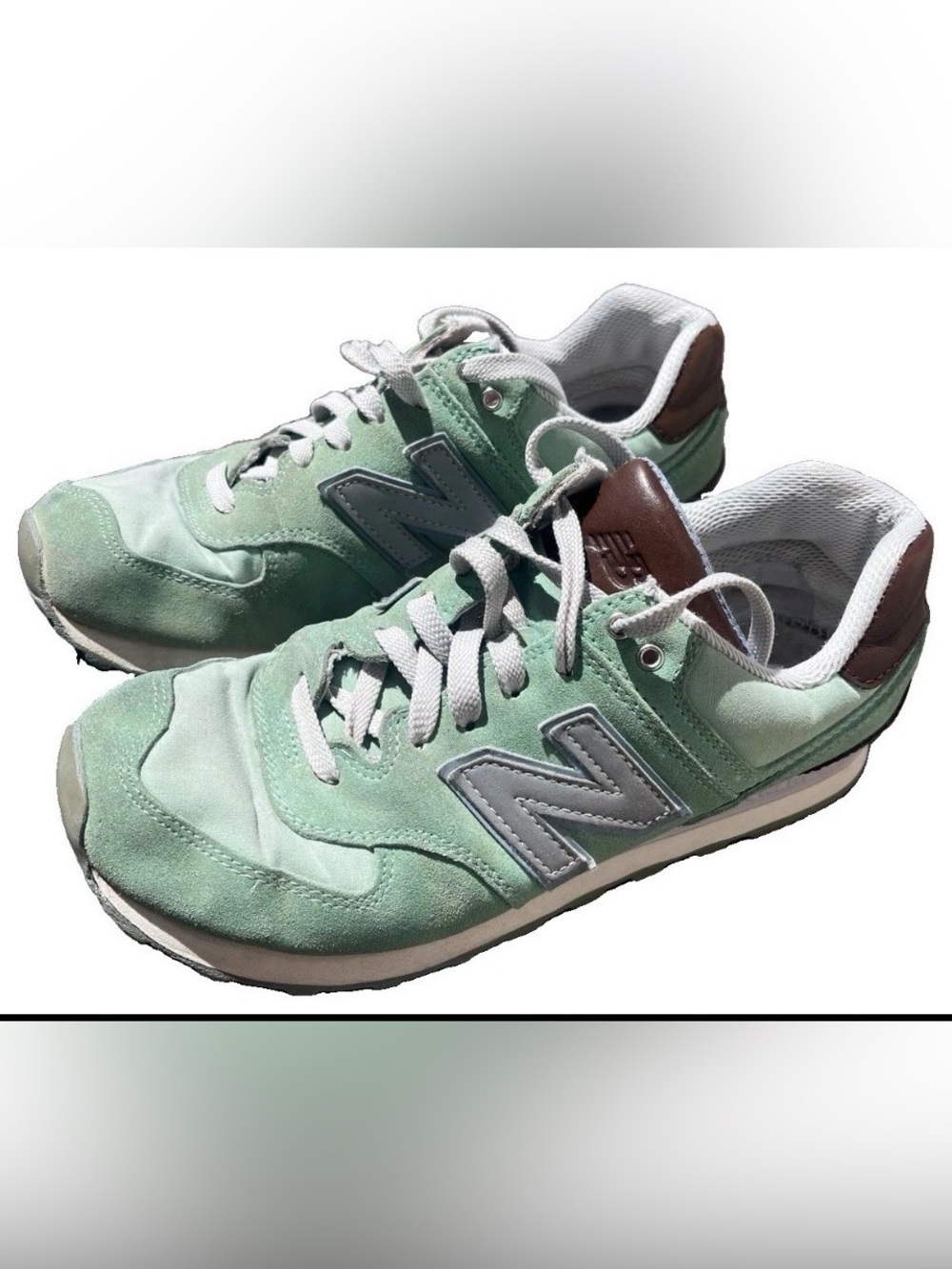 New Balance Mint Green Suede Low-Top Sneakers with Brown Accent